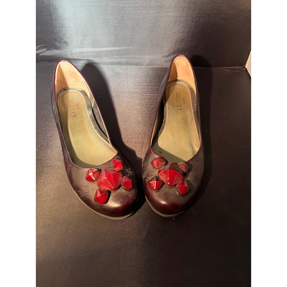 Sesto Meucci Burgundy Leather Jewel Toe Ballet Flats Shoes Womens 9 N Italy